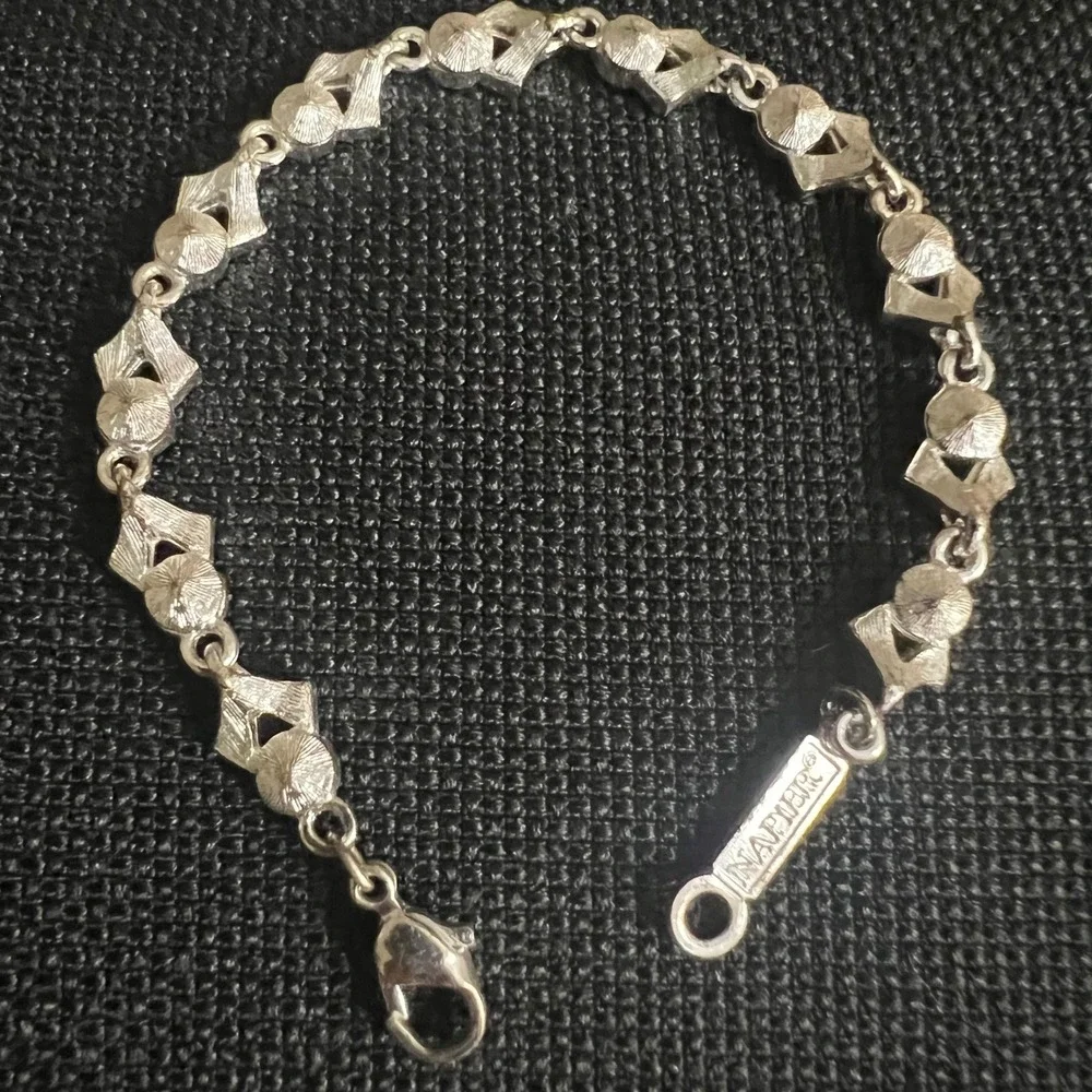 Vtg. Napier Silver Tone Purple Rhinestone Art Deco Style Bracelet 7.5